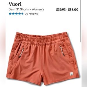Vuori Dash 3” shorts womens color cinnamon/salmon size medium brand new with tag